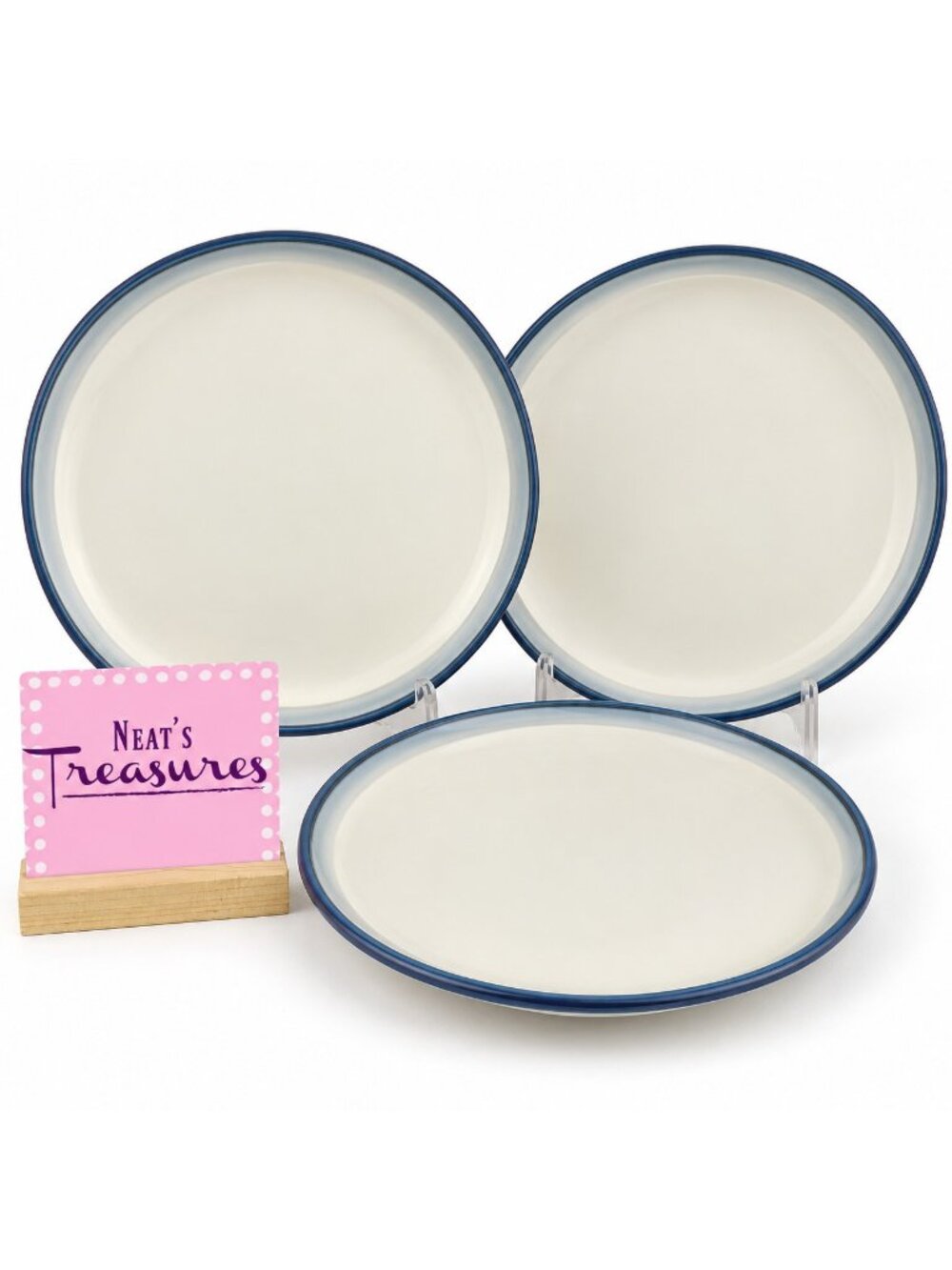 Sango CONCEPT EGGPLANT 4942 Blue Shade White Stoneware Coupe Dinner Plate Set 3